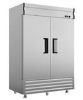 Shop Grade 54 Inch Stainless Steel Upright Freezer With Dual Solid Doors And Heavy Duty Casters For Quick Kitchen Or Garage Layout featuring smooth design and sturdy handles.