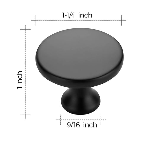 Ten Pack One And One Quarter Inch Matte Black Round Cabinet Knobs Zinc Solid Drawer Pulls For Cabinets with measurements