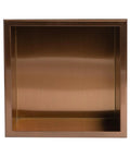 Shower Niche In Brushed Copper 12 X 12 X 4 Inches, Waterproof Bathroom Storage For Shampoo And Soap, PVD finish front view.