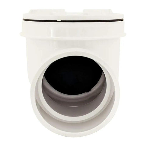 Front view of Backwater Valve With Four Inch PVC White For Sewage And Storm Drain Protection showing socket connection