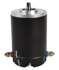 Seaforie 12V RV hydraulic pump motor, black cylindrical body with silver top, exposed drive shaft, red and blue port fittings.