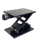 Motorized Rotary Positioning Stage SD410 Z-Axis Pro Grade Lifting Table shown at an angle with black metal structure, 25kg capacity