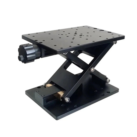 Motorized Rotary Positioning Stage SD410 Z-Axis Pro Grade Lifting Table shown at an angle with black metal structure, 25kg capacity