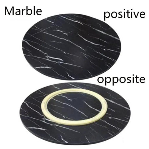 Marble look Wooden Lazy Susan Turntable for Dining Table, 360 Degree Revolving Serving Tray With Silent Bearing, top and bottom view