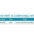 Compatibility chart for Front Wheel Hub Bearing Assembly For Jeep Grand Cherokee 1999 2004 5 Lug Non ABS Drop-In Replacement