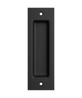 Front view of 6 1/2 Inch Matte Black Frosted Flush Pull For Sliding Barn Doors, Recessed Invisible Flat Finger Pull, Heavy Duty Solid Steel Hardware.