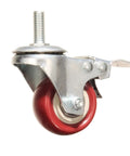 Heavy Duty Swivel Stem Castors With Red PU Wheels Double Locking Quiet Smooth Non Marking Floor Safe Load Capacity 800-1000 Lb
