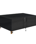 Waterproof Outdoor Coffee Table Cover For 42 Inch Long By 24 Inch Wide By 18 Inch High Rectangular Patio Table Black All Weather UV Resistant Protector For Outdoor Furniture, shown in black, fitted over a table.