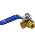 Heavy Duty 3 Way Brass Ball Valve With LT Bore Internal Thread 16 Bar Pressure Rating For Water Oil And Gas Plumbing Installs with blue lever