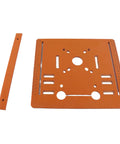 Heavy Duty Circular Saw Base Plate For Router Table With Killer Stability Precise 90 And 45 Degree Cuts Knock Out Clean Cuts Every Time solid orange phenolic resin base plate with measurement markings, rectangular shape, and holes for secure fitting.