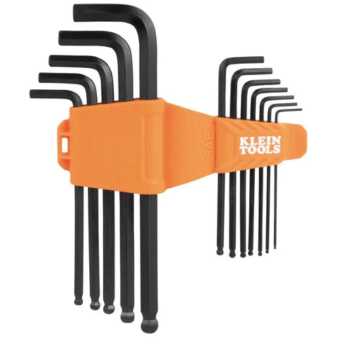 22-Piece Long Ball-End Hex Key Wrench Set With SAE And Metric Sizes From 1/16 Inch To 3/8 Inch And 1.5mm To 10mm displayed in holder