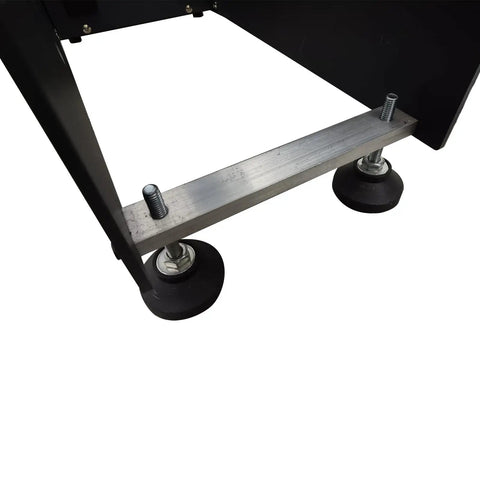 Base of Heavy Duty Steel Wire Straightening And Cutting Machine with metal wheels for mobility and stability.
