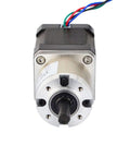 Front view of Boss Torque Planetary Gearbox for NEMA 17 Stepper Motor, 13.73 to 1 gear ratio, with visible bipolar 4 wire connection.