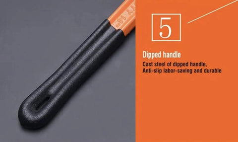 Close-up of the dipped handle of Beefy Heavy Duty Pipe Wrench 12 Inch Heat Treated Steel With Forged Hook Jaw For Superior Grip