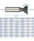 Side view of 1pc tungsten carbide dovetail milling cutter with straight shank, 55° angle, 10-60 mm cutting diameter