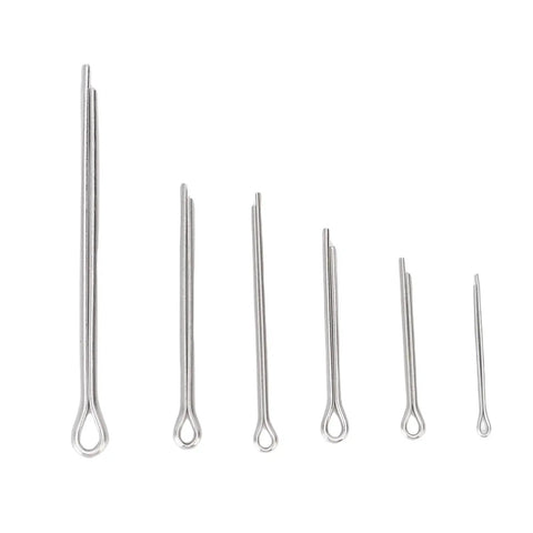 410 Piece Cotter Pins and Fastener Kit with 6 Size Options, Heavy Duty Straight Pins displayed in various sizes
