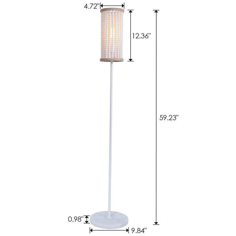 Boho Chic Floor Lamp With White Wood Beaded Shade For Bedroom, Living Room, And Girl Room, Tall 59 Inch Lighting with dimensions