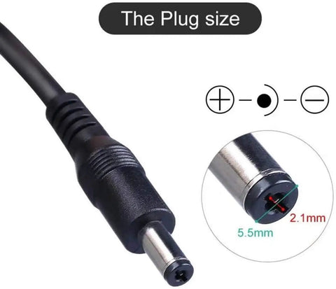 Close-up of plug size for 54.6V 2A Smart Charger For 48V Li Ion Ebike Battery With DC 2.1mm Jack 5.5X2.1mm Input 120V AC 50 60Hz OVP OCP SCP Protections Red Charging Light Green Charge Indicator