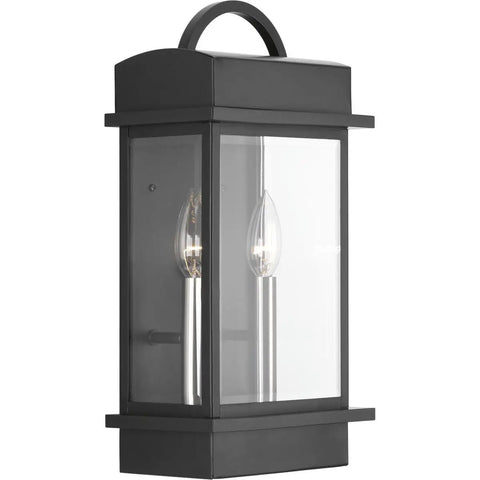 Two Light Outdoor Wall Lantern In Black Finish, Santee Style, Measures 15.25 Inches High By 8 Inches Wide By 8 Inches Deep