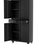Front view of 72 Inch Metal Storage Cabinet On Wheels With Locking Doors And Two Drawers, Heavy Duty Rolling Garage Organizer With Adjustable Shelves