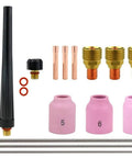 Pro Grade TIG Welding Consumables Kit With Gas Lens For 9/20/25 Series Torches, Includes 1/16 In, 3/32 In And 1/8 In Tungsten Tips