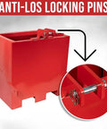 Beefy 3 Point Hitch Tractor Ballast Box With 800 Lbs Capacity, anti-loss locking pins detail, red steel construction