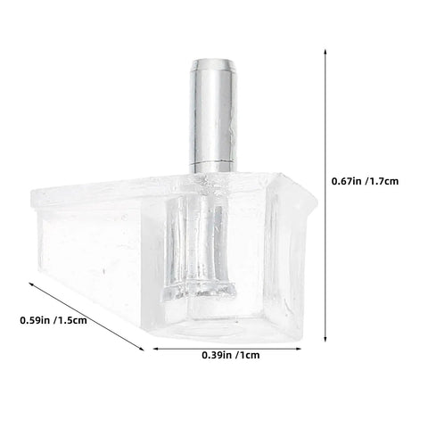 Close-up of clear plastic shelf peg with dimensions, part of Plastic Shelf Pegs 3mm 60 Pieces For Cupboards And Bookcases
