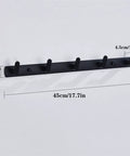 Tough As Nails Wall Mounted Coat Hooks With Slick Black Finish For Heavy Duty Closet And Bathroom Storage, 4 hooks, 45cm long.