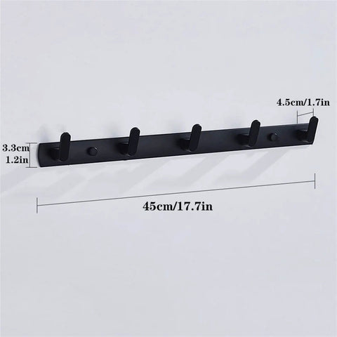 Tough As Nails Wall Mounted Coat Hooks With Slick Black Finish For Heavy Duty Closet And Bathroom Storage, 4 hooks, 45cm long.