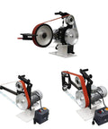 Tabletop Belt Sander And Knife Grinder With Multi Angle Sharpener And Polisher featuring three swappable wheels for versatile sharpening.