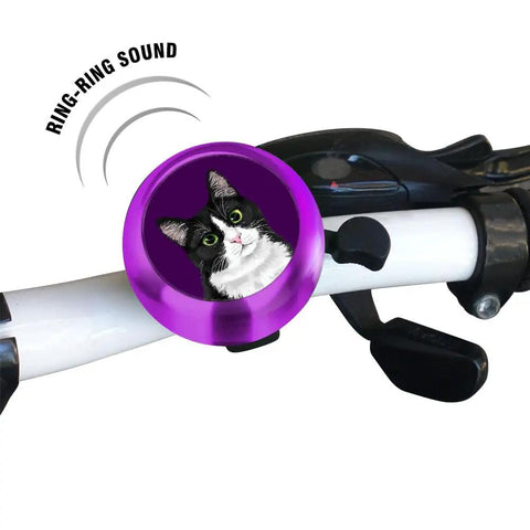 Purple Aluminum Round Bike Bell For Adults And Kids Dope Black White Tuxedo Cat Design Classic Ring Bicycle Bell Lightweight Durable Easy To Install And Use On Any Bike, 53.8 mm purple bell on white handlebar