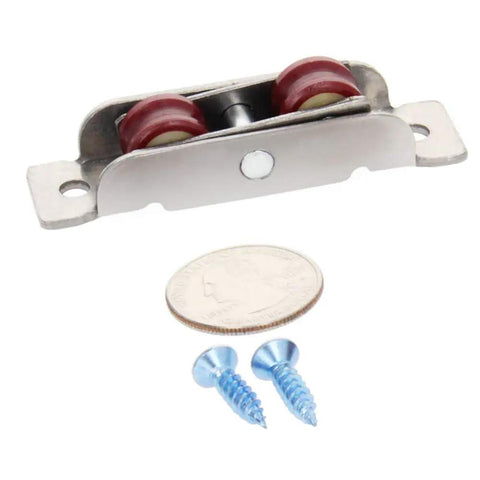 Heavy Duty Double Wheel Pulley For Sliding Doors And Windows Smooth Rolling Nylon Roller With Stainless Steel Shell Silver Finish 4 Pack with screws and coin