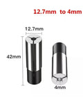 Rock Solid Collet Reducer Adaptor Shank Bit For 1/2 To 1/4 And 1/8 Inch CNC Router Spindles, size 12.7mm to 4mm, heavy-duty design.