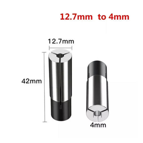 Rock Solid Collet Reducer Adaptor Shank Bit For 1/2 To 1/4 And 1/8 Inch CNC Router Spindles, size 12.7mm to 4mm, heavy-duty design.