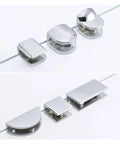 Cabinet Shelf Clips Set Of 10 Durable Frameless Clamp Brackets for Glass Shelves in silver with non-slip grip shown on glass edge