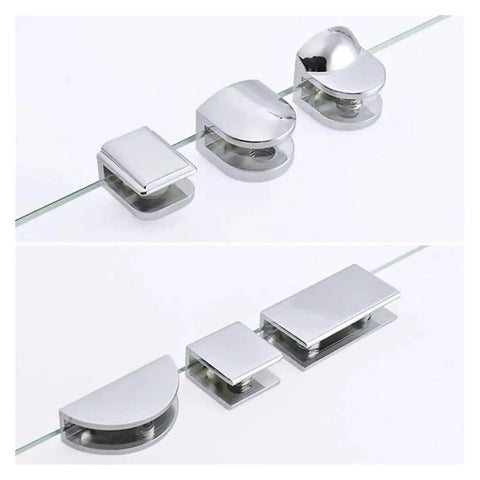 Shelf Clip Set For Cabinets And Wardrobes 10 Piece Frameless Door Hinge Clips for glass shelves and panel brackets in silver finish