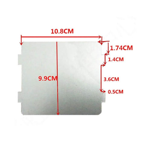 2 Pack Dope Microwave Waveguide Cover Mica Slice Replacement For Ovens, dimensions 10.8cm x 9.9cm, with heat insulation specifications.