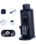 Hitting The Sweet Spot With Next Level Electric Single Dose Coffee Grinder 83Mm Steel Conical Burrs Stepless Adjustment And Zero Static Control For Barista Grade Espresso Filter Brews Black with accessories and burr chamber.