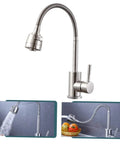 Shower Head 360 Degree Faucet Water Dispenser hot and Cold faucets Single-Tube tap for Kitchen Sink Rod Stainless Steel Single Handle close-up view