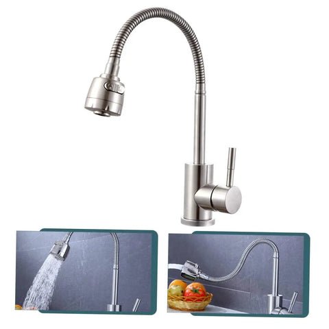 Shower Head 360 Degree Faucet Water Dispenser hot and Cold faucets Single-Tube tap for Kitchen Sink Rod Stainless Steel Single Handle close-up view