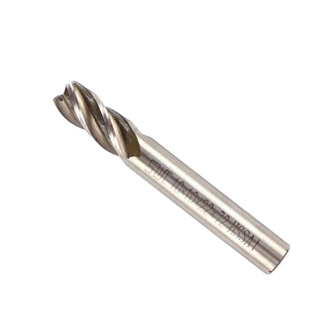 Side view of a 10mm, 4-flute HSS end mill with straight shank for CNC milling