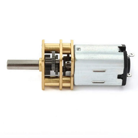Side view of Dope Ultra Compact 3V DC Gear Motor With Micro Speed Reduction Gearbox 50 RPM Two Terminals, metal gears visible