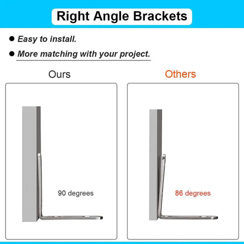Right angle comparison of 8 Pack L Bracket Corner Braces 2 Inch Stainless Steel Heavy Duty Shelf Bracket vs others with slight angle difference.