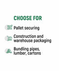 5/8 Inch Wide PET Polyester Strapping Roll uses: pallet securing, construction packaging, bundling pipes, lumber, cartons.