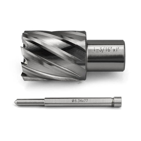 Annular cutter, 1-3/16 in diameter with 3/4 in Weldon shank, paired with a slugger pilot bit (Φ6.34×77).