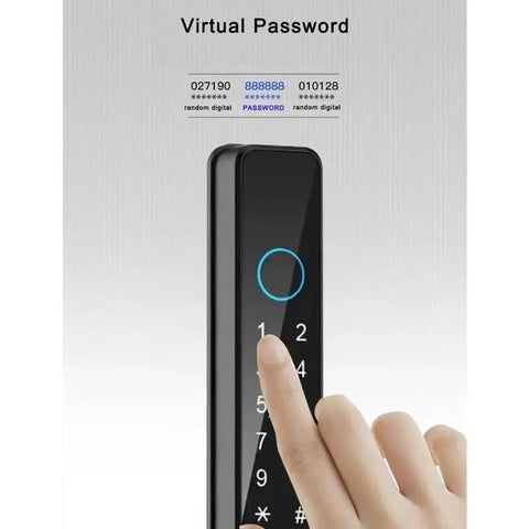 Straight Up Solid Smart Fingerprint Door Lock With Ip65 Waterproof App Control And Illuminated Touchscreen Keypad For Push And Pull Sliding Front Doors Quick Install keypad with finger pressing number one