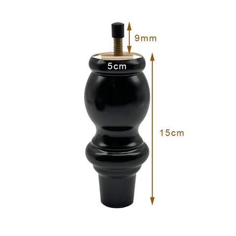 Four Piece 15 Cm Black Wood Furniture Legs For Cabinets Dressers Sofas - Mid Century Turned Round Style, easy install, durable