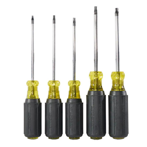 TORX Cushion Grip Screwdriver Set, 5 Piece with T15 T20 T25 T27 T30 Bits, Chrome Shaft, Color Coded Handles, Slip Resistant Torque