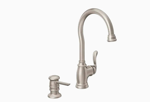 High Arc Kitchen Faucet With Soap Dispenser From Anabelle Collection In Spot Resist Stainless Finish With One Handle Lever Aerated Stream
