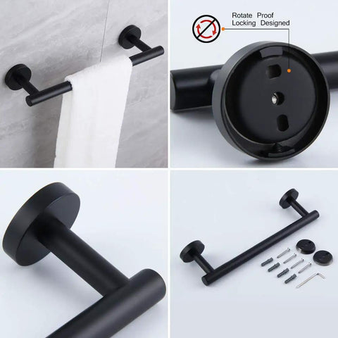 5 Piece Bathroom Accessories Kit In Brushed Stainless Steel Wall Mounted Hardware Set With 24 Inch Double Towel Bar, close-up details